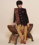 Maroon plain poly cotton boys-sherwani