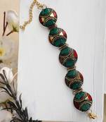 Statement Gold plated Round Shaped Multicolor Chips Studded Lobster Lock Bracelet for Girls and Women