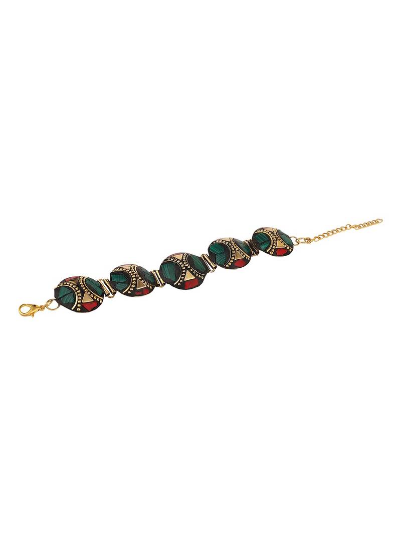Statement Gold plated Round Shaped Multicolor Chips Studded Lobster Lock Bracelet for Girls and Women