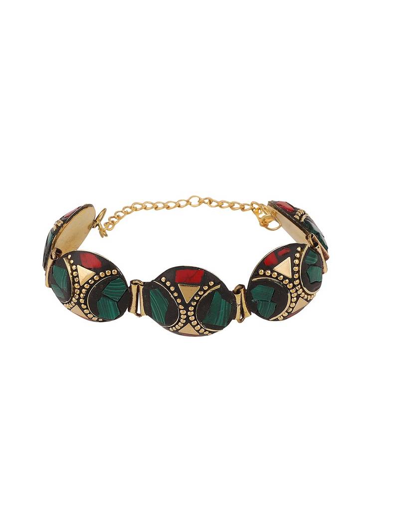 Statement Gold plated Round Shaped Multicolor Chips Studded Lobster Lock Bracelet for Girls and Women