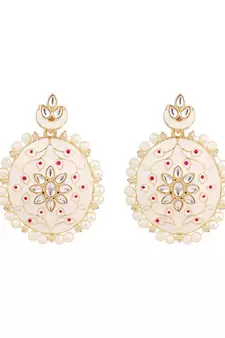 Traditonal Gold Plated Enameled White Colored Oval Shaped Pearl Layeed Choker Set with Earrings and Maangtikka Set