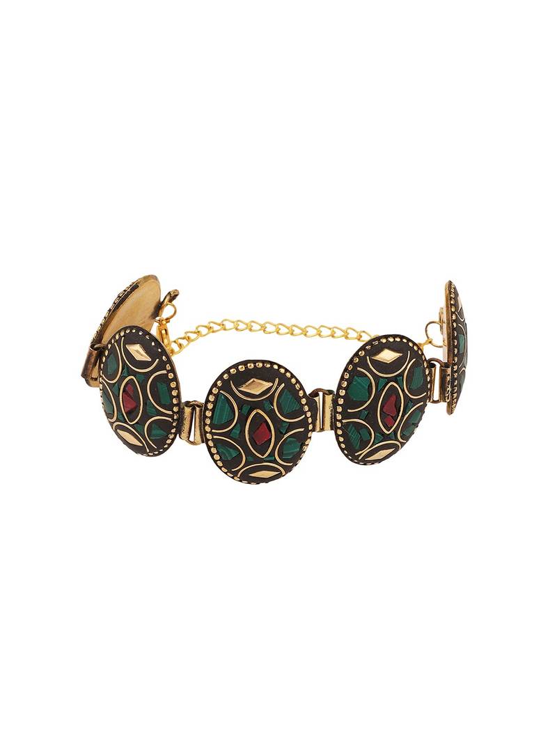 Statement Gold plated Multicolor Chips Studded Lobster Lock Bracelet for Girls and Women