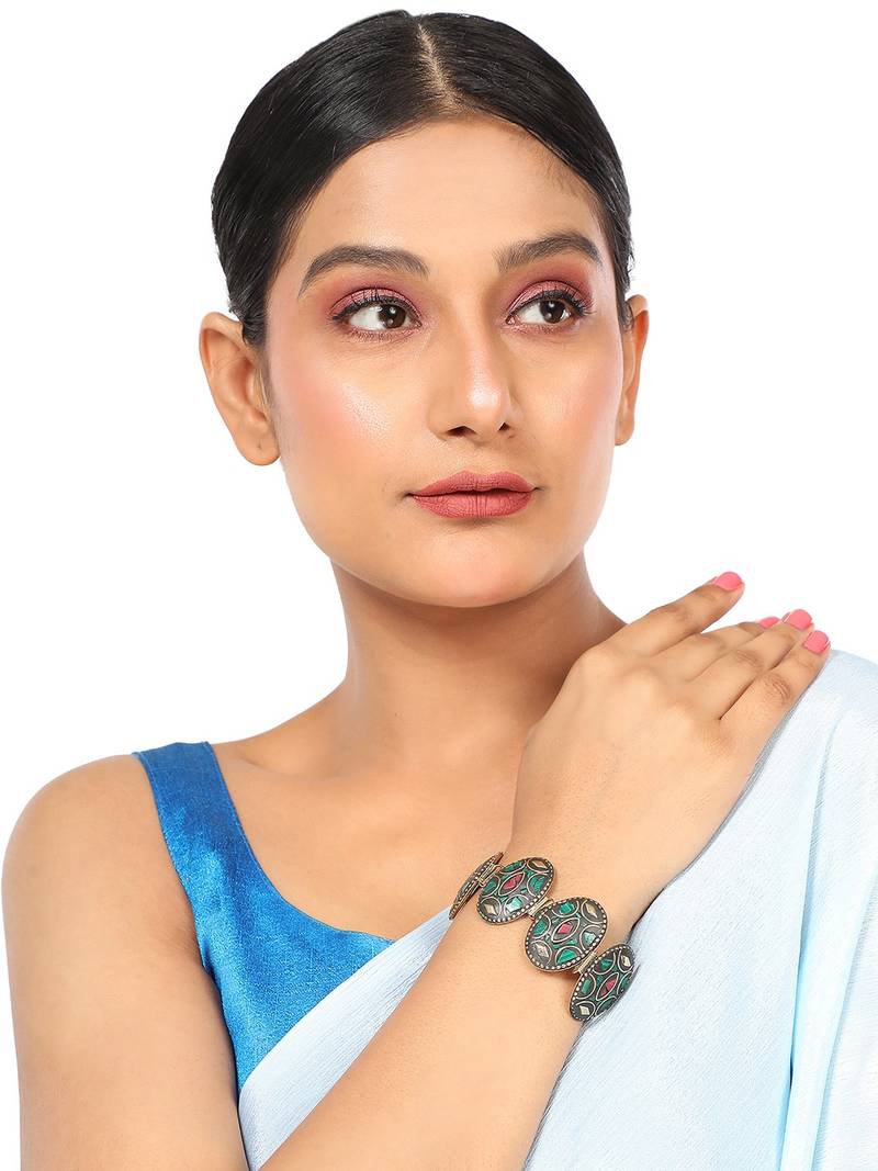 Statement Gold plated Multicolor Chips Studded Lobster Lock Bracelet for Girls and Women