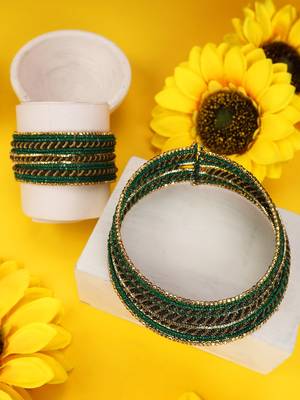 Contemporary Heavy Green Colored Beads Studded Choker Set with Slip-On Bracelet for Girls and Women. 1