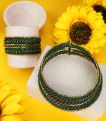 Contemporary Heavy Green Colored Beads Studded Choker Set with Slip-On Bracelet for Girls and Women.