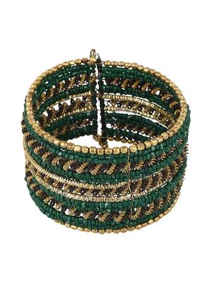 Contemporary Heavy Green Colored Beads Studded Choker Set with Slip-On Bracelet for Girls and Women. 4