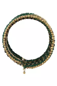 Contemporary Heavy Green Colored Beads Studded Choker Set with Slip-On Bracelet for Girls and Women.