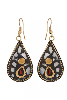 Statement Gold Plated Multicolored Chips Studded Abstract Design Necklace Set with Earring for Women and Girls.
