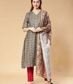 Grey printed silk blend salwar