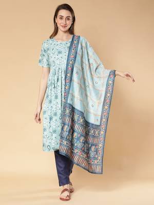 Light-blue printed rayon salwar 1