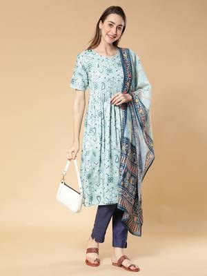 Light-blue printed rayon salwar 2