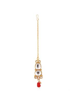 Gold Plated Two Layered Uncut Kundan Studded with Multicolor Pearl Layered Necklace Set with Earrings and Maangtikka 3
