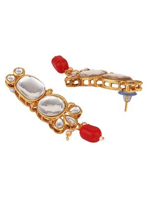Gold Plated Two Layered Uncut Kundan Studded with Multicolor Pearl Layered Necklace Set with Earrings and Maangtikka 4