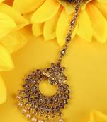 GoldPlated Stone Studded with Pearl Drop Floral shaped Maangtikka for Wedding Party Occasion Family Function and Gifting