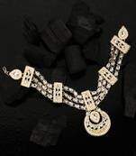 Traditional Gold Plated Heavy Ornamental Stone and Pearl Studded  Maangtikka with Matha Patti attached