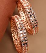 Statement Gold Plated Leaf Shaped Stone Studded Bangle Set of 2 Bangles for Girls and Women.