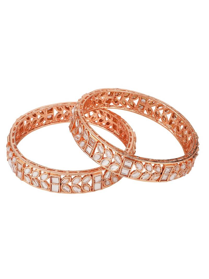 Statement Gold Plated Leaf Shaped Stone Studded Bangle Set of 2 Bangles for Girls and Women.