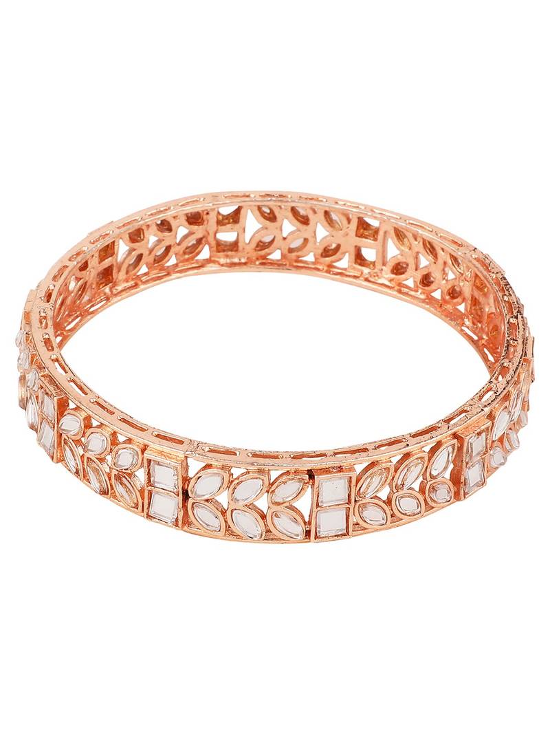 Statement Gold Plated Leaf Shaped Stone Studded Bangle Set of 2 Bangles for Girls and Women.