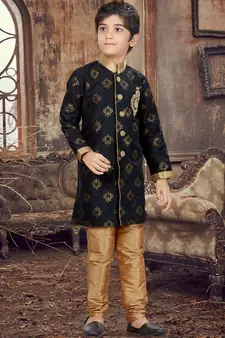 Black plain art silk boys-sherwani