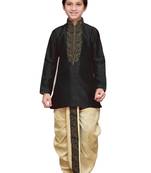 Black plain art silk boys-dhoti-kurta