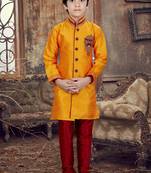 Orange embroidered art silk boys-sherwani