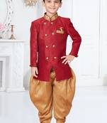 Maroon plain art silk boys-sherwani