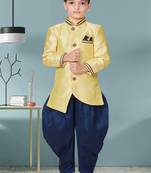 Fawn plain art silk boys-sherwani