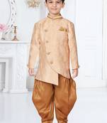 Beige printed art silk boys-sherwani