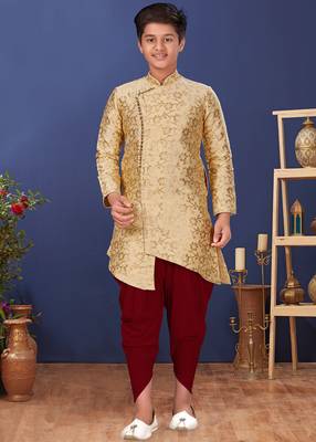 Gold printed brocade boys-sherwani 1