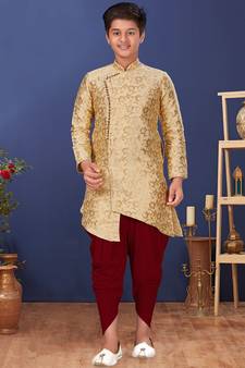 Gold printed brocade boys-sherwani