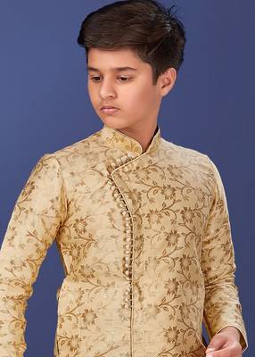 Gold printed brocade boys-sherwani 2