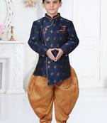 Blue printed art silk boys-sherwani