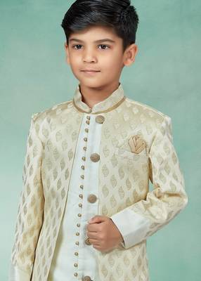 Fawn printed art silk boys-sherwani 2