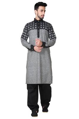 Grey plain cotton pathani-suits 1