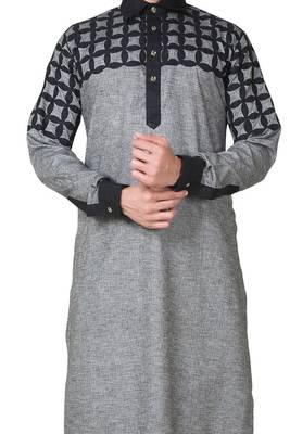 Grey plain cotton pathani-suits 2
