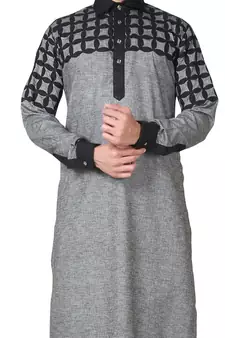 Grey plain cotton pathani-suits