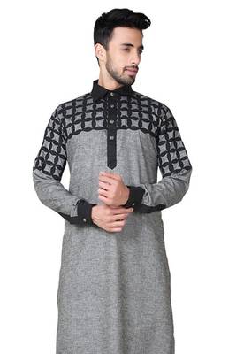 Grey plain cotton pathani-suits 3