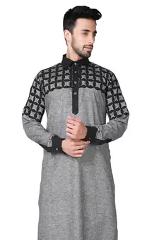 Grey plain cotton pathani-suits