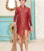 Maroon printed brocade boys-sherwani