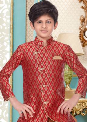 Maroon printed brocade boys-sherwani 2