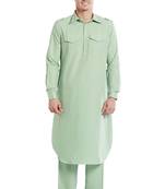 Green plain cotton pathani-suits
