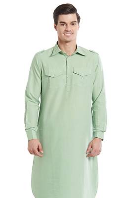 Green plain cotton pathani-suits 2