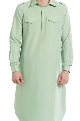 Green plain cotton pathani-suits 3