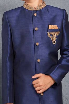 Blue embroidered art silk boys-sherwani 2