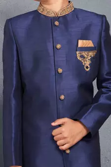 Blue embroidered art silk boys-sherwani