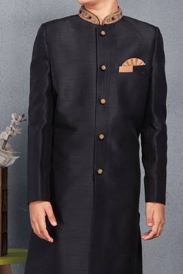 Black embroidered art silk boys-sherwani 2