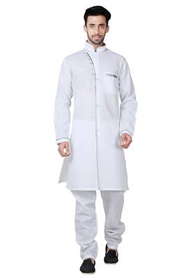 White plain cotton kurta-pajama 1