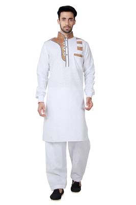 White plain cotton pathani-suits 1
