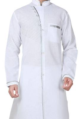 White plain cotton kurta-pajama 3