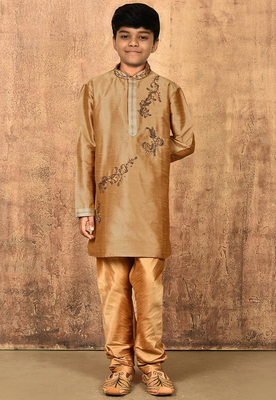 Gold embroidered art silk boys-kurta-pyjama 1